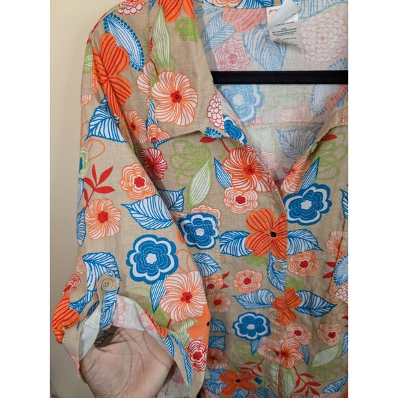 JMS Just My Size Button Up Top Floral Vacation Linen Blend Size 3X 22W/24W - Picture 6 of 8